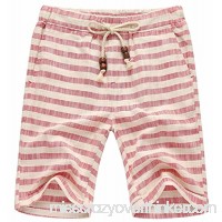 AIEOE Men Linen Shorts Drawstring Hand Pockets Soft Breathable Boardshorts Striped Red B07BZ89FHZ